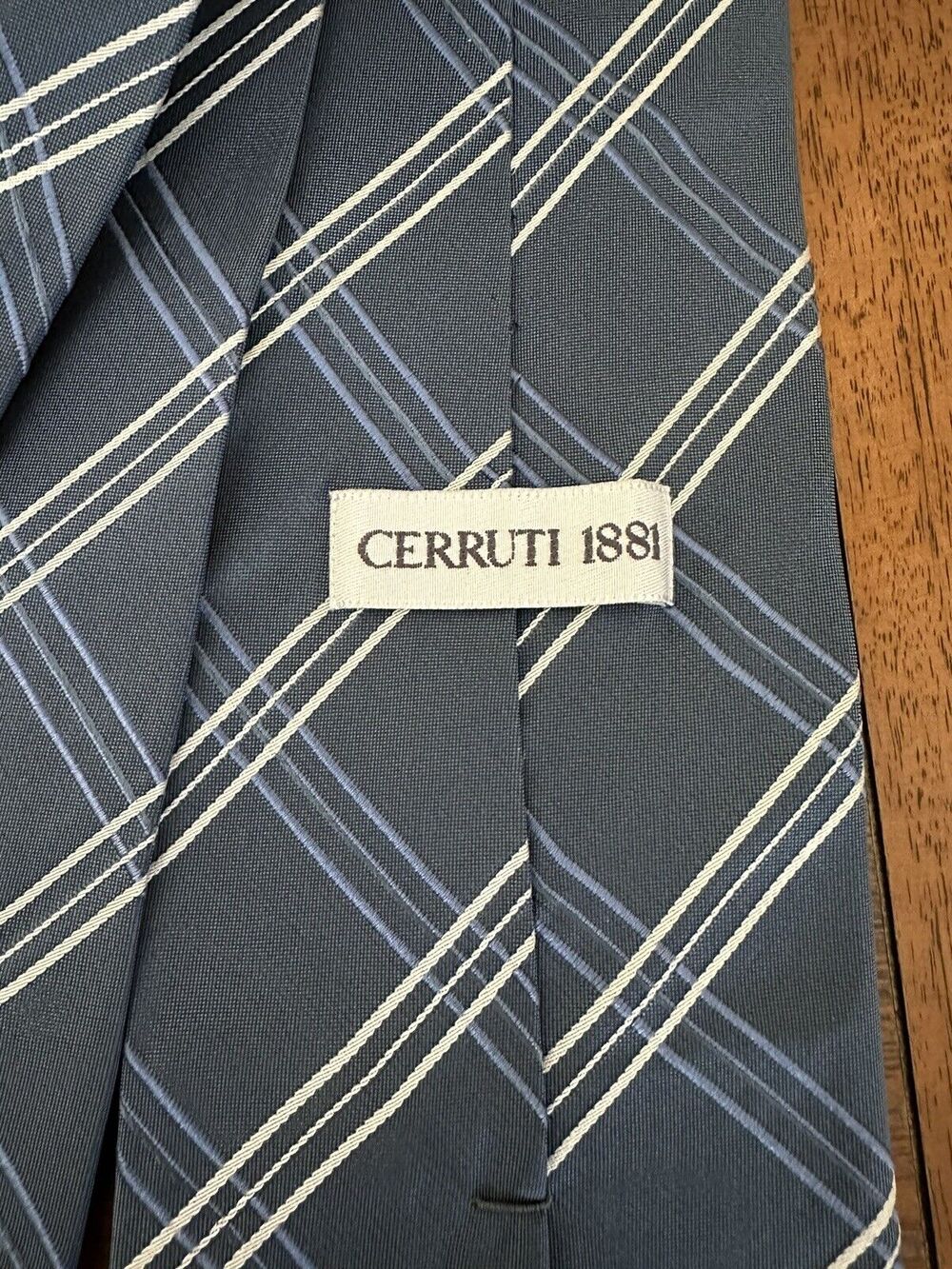 Cerruti 1881 Necktie Vintage Silk Blue With White& Blue Stripes Made In France